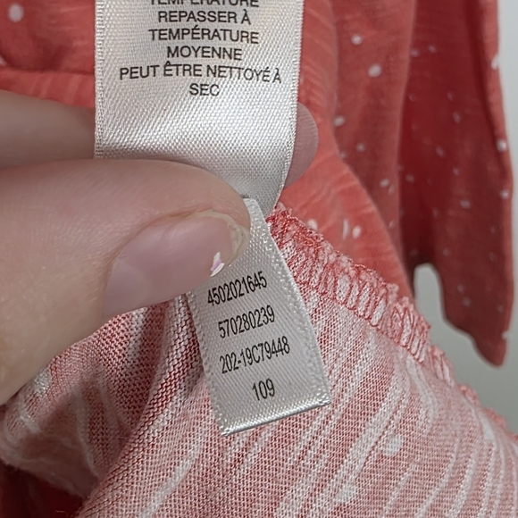 Chico's Coral Pink White Polka Dot 3/4 Sleeve Cotton Casual Summer Shirt Size 16 - Picture 7 of 8